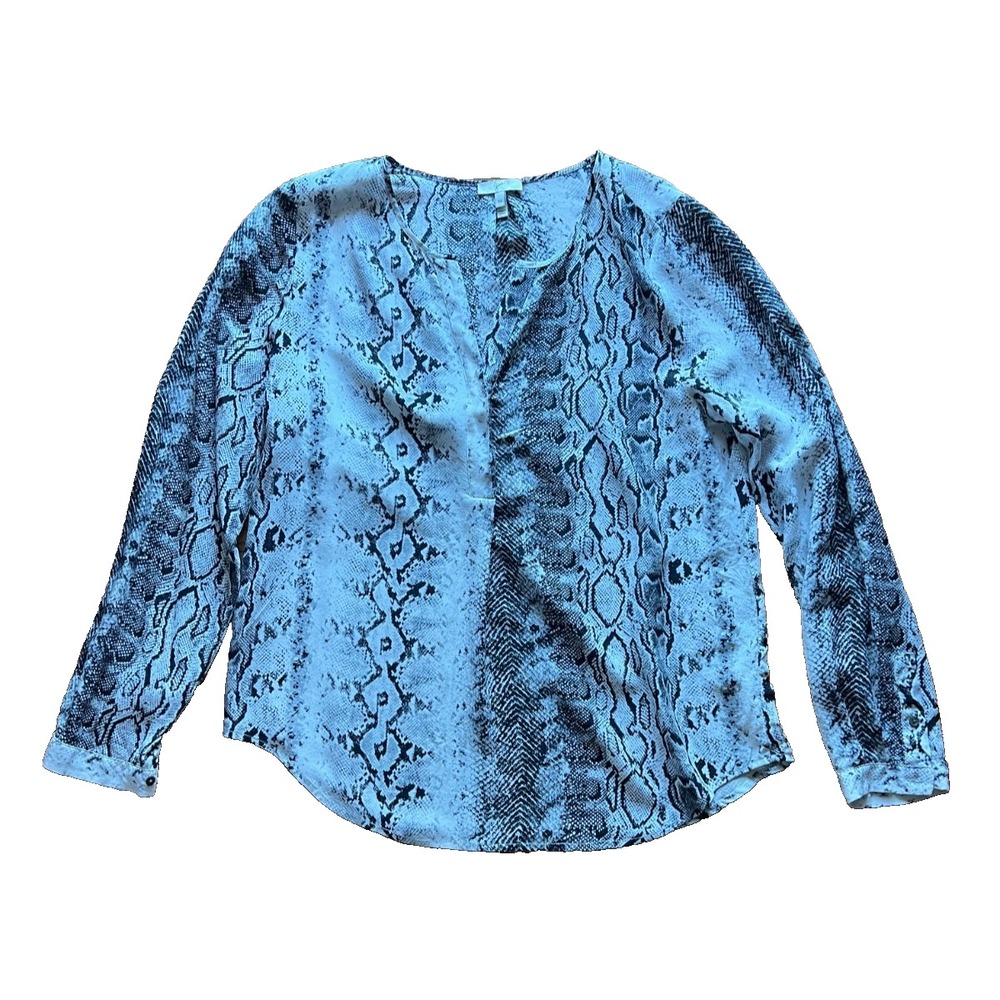 Joie‎ Womens Top Blouse Silk Popover Black White Snake Print Long Sleeve Size M